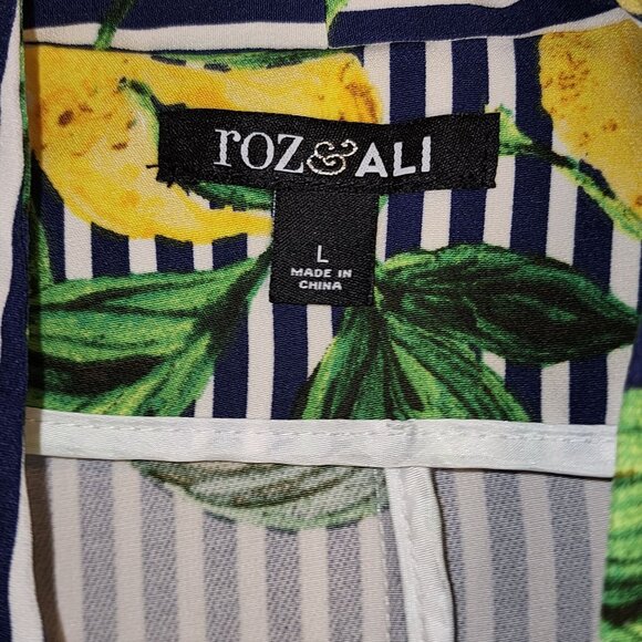 ROZ and Ali Women's Life and Lemons Print Blazer Jacket Striped Size L - Picture 7 of 8
